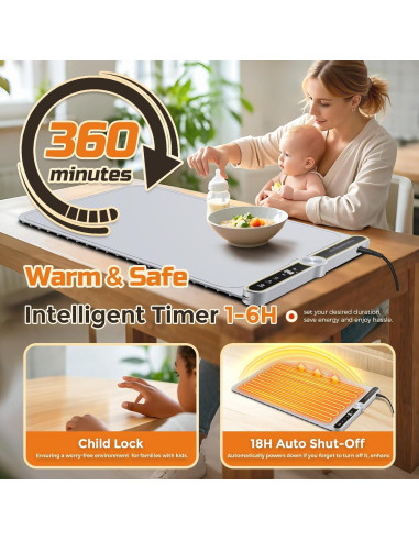 Alfombrilla Calentadora de Comida 61x38cm Gris 9 Temperaturas