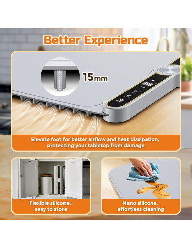 Alfombrilla Calentadora de Comida 61x38cm Gris 9 Temperaturas