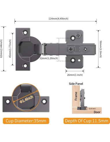 Paquete de 10 Bisagras Ocultas Chibery Titanio Negro 3D