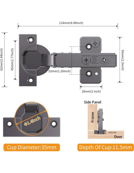 Paquete de 10 Bisagras Ocultas Chibery Titanio Negro 3D