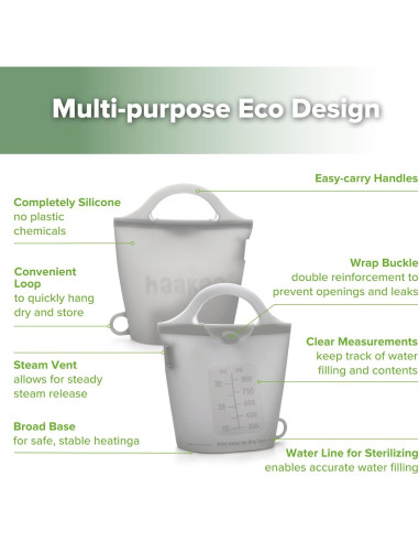 Bolsa de Vapor y Esterilizador de Silicona Haakaa 900ml Gris