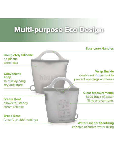 Bolsa de Vapor y Esterilizador de Silicona Haakaa 900ml Gris