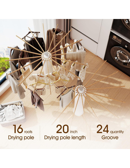Soporte Plegable para Secar Ropa BOQORAD 16 Postes Madera