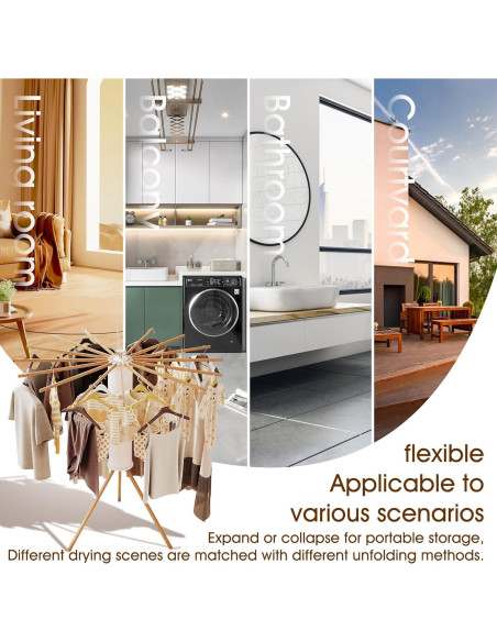 Soporte Plegable para Secar Ropa BOQORAD 16 Postes Madera