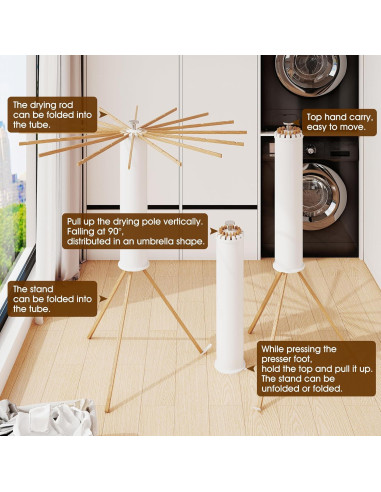 Soporte Plegable para Secar Ropa BOQORAD 16 Postes Madera