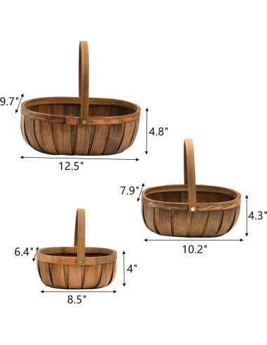 Cestas de Madera Lawei 3 Piezas para Picnic y Almacenamiento