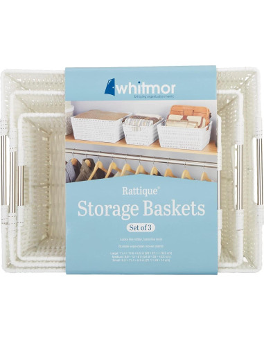 Cestas de Almacenamiento Whitmor Rattique - Blanco, Juego de 3