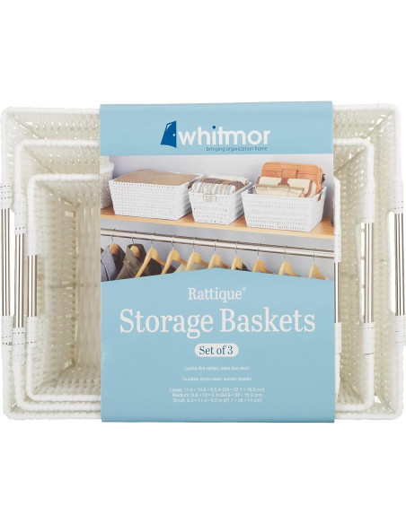 Cestas de Almacenamiento Whitmor Rattique - Blanco, Juego de 3