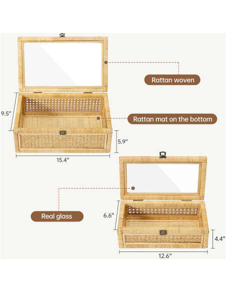 Juego de 2 Cajas Decorativas de Ratán Dendrovia con Tapa