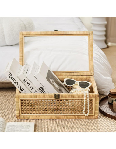 Juego de 2 Cajas Decorativas de Ratán Dendrovia con Tapa