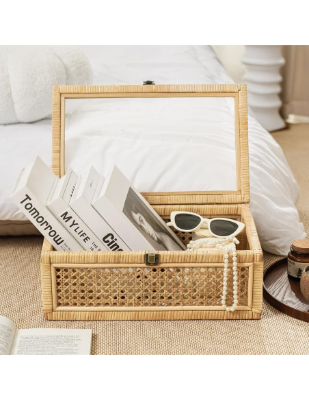 Juego de 2 Cajas Decorativas de Ratán Dendrovia con Tapa