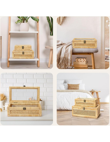Juego de 2 Cajas Decorativas de Ratán Dendrovia con Tapa