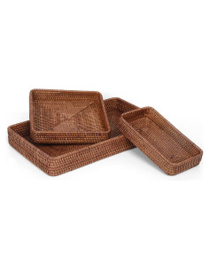 Bandeja Rectangular de Ratán YANGQIHOME - Juego de 3 - Marrón Oscuro
