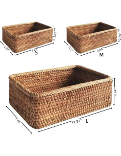 Juego de 3 cestas de almacenamiento de ratán natural YOHEOIIO 2