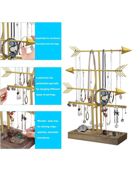 Soporte Organizador de Joyería Urban Deco Flecha Dorado 4 Niveles