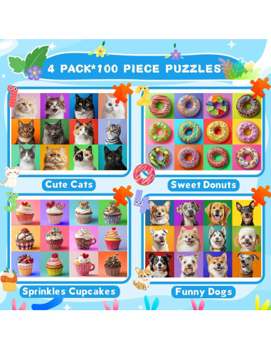 4 Rompecabezas de 100 Piezas para Niños Ciesa - Temas Divertidos