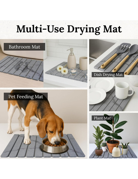Alfombrilla de Secado de Piedra Yenyra 60x40 cm Gris Oscuro