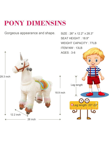 PonyFunny Unicornio de Montar para Bebés 6.31 kg 66x31x72 cm