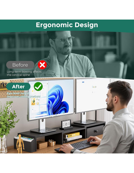 Soporte Doble Monitor VERSASKY Ajustable Ergonómico Negro