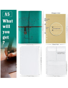 Cuaderno de Piel OMEYA A5 Azul Recargable con Bolsillos 2