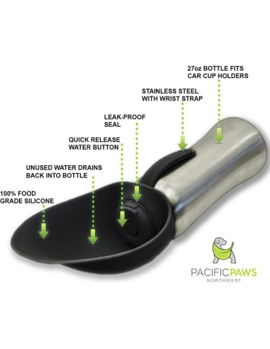 Dispensador de Agua Portátil para Perros Pacific Paws 27oz Negro