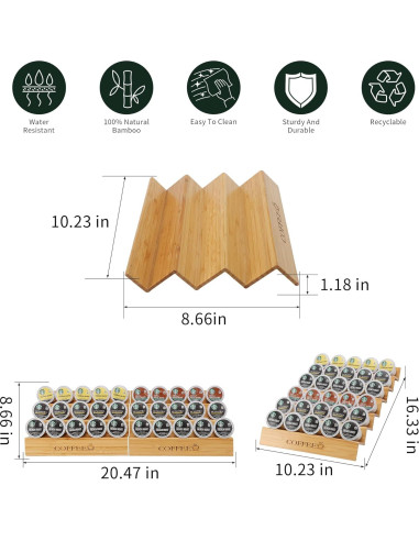 Soporte para Cápsulas de Café MinBoo de Bambú - 2 Piezas, 30 K-Cups