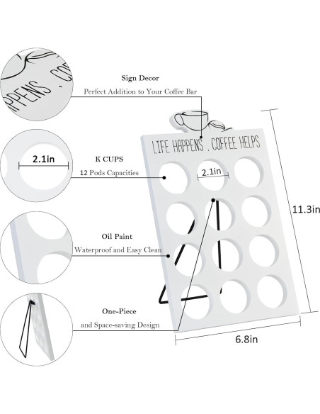Organizador de K Cup ESON de 12 cápsulas, madera blanca Organizador de K Cup ESON de 12 cápsulas, madera blanca