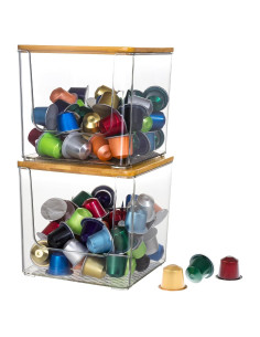 Soporte para Cápsulas de Café VANZAVANZU 2-Pack Acrílico con Tapa de Bambú