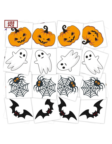 288 Tatuajes Temporales Halloween Niños - 39 Diseños Divertidos