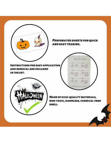288 Tatuajes Temporales Halloween Niños - 39 Diseños Divertidos