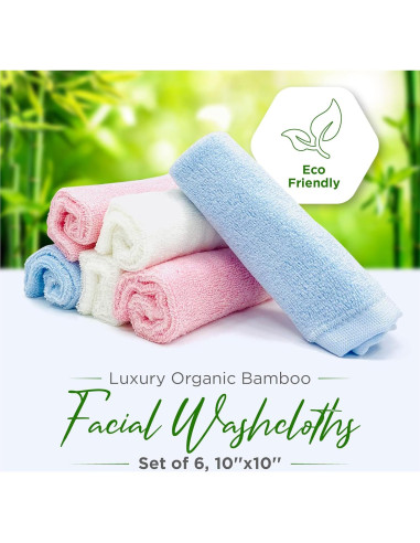Toallitas Faciales Reutilizables Ellie Cove 100% Rayón Bambú Set 6