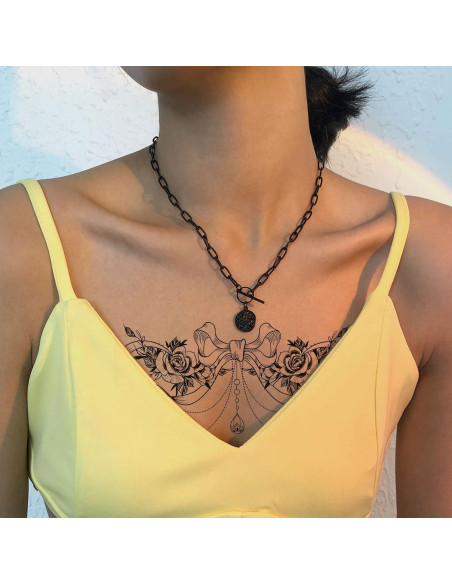 PAGOW 6 Tatuajes Temporales Rosa con Moño Floral a Prueba de Agua
