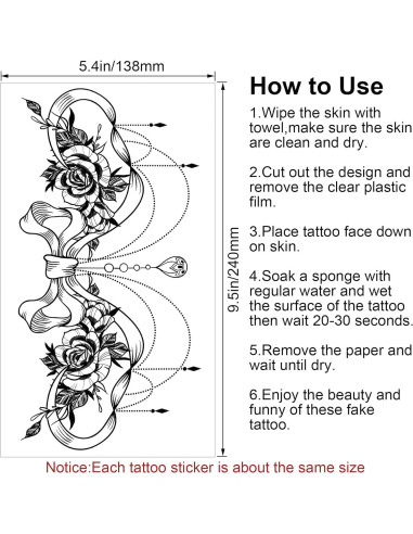 PAGOW 6 Tatuajes Temporales Rosa con Moño Floral a Prueba de Agua