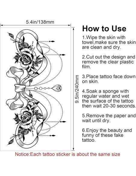 PAGOW 6 Tatuajes Temporales Rosa con Moño Floral a Prueba de Agua