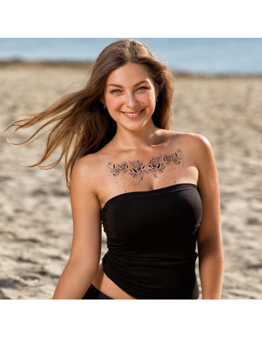 PAGOW 6 Tatuajes Temporales Rosa con Moño Floral a Prueba de Agua