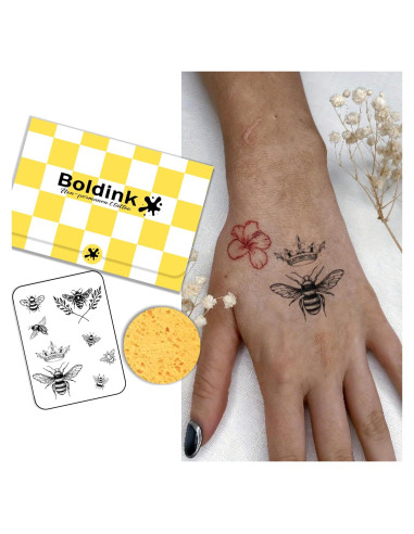 Tatuajes Semipermanentes Boldink Abejas 10x7cm - A Prueba de Agua