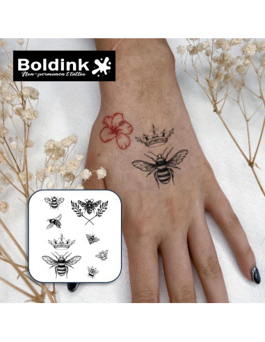 Tatuajes Semipermanentes Boldink Abejas 10x7cm - A Prueba de Agua