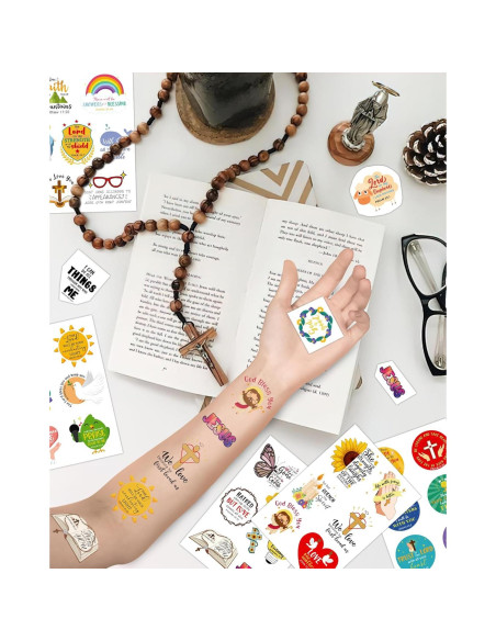 132 Tatuajes Temporales Religiosos Cristianos - 20 Hojas