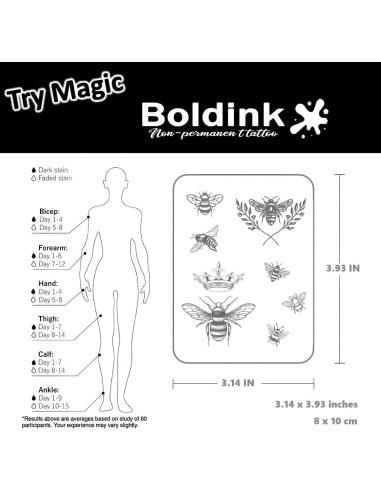 Tatuajes Semipermanentes Boldink Abejas 10x7cm - A Prueba de Agua