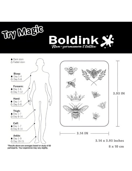 Tatuajes Semipermanentes Boldink Abejas 10x7cm - A Prueba de Agua