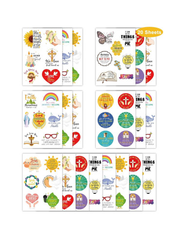 132 Tatuajes Temporales Religiosos Cristianos - 20 Hojas