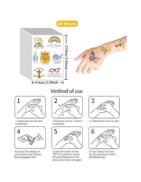 132 Tatuajes Temporales Religiosos Cristianos - 20 Hojas