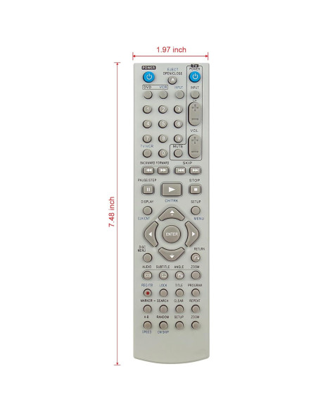 Control Remoto Reemplazo Zenith 6711R1P072D para DVD/VHS