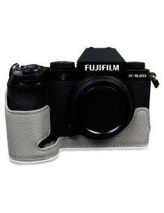 Funda de cámara Kuprusar para Fujifilm X-S20 - Cuero PU Gris Blanco