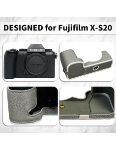Funda de cámara Kuprusar para Fujifilm X-S20 - Cuero PU Gris Blanco 2