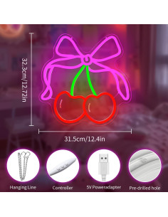 Señal de Neón LED Rosada BowCherry para Decoración de Pared 2