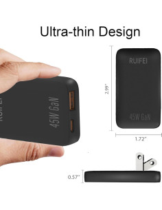Cargador de pared USB C 45W RUIFEI con 2 puertos - Negro 2