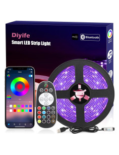 Tira LED RGB 5m Diyife con control remoto y app, música