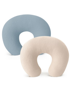 Fundas de Almohada de Muselina Konssy - 2 Piezas Suaves Azul y Crema