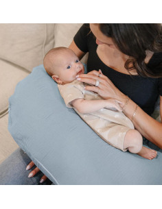 Fundas de Almohada de Muselina Konssy - 2 Piezas Suaves Azul y Crema 2